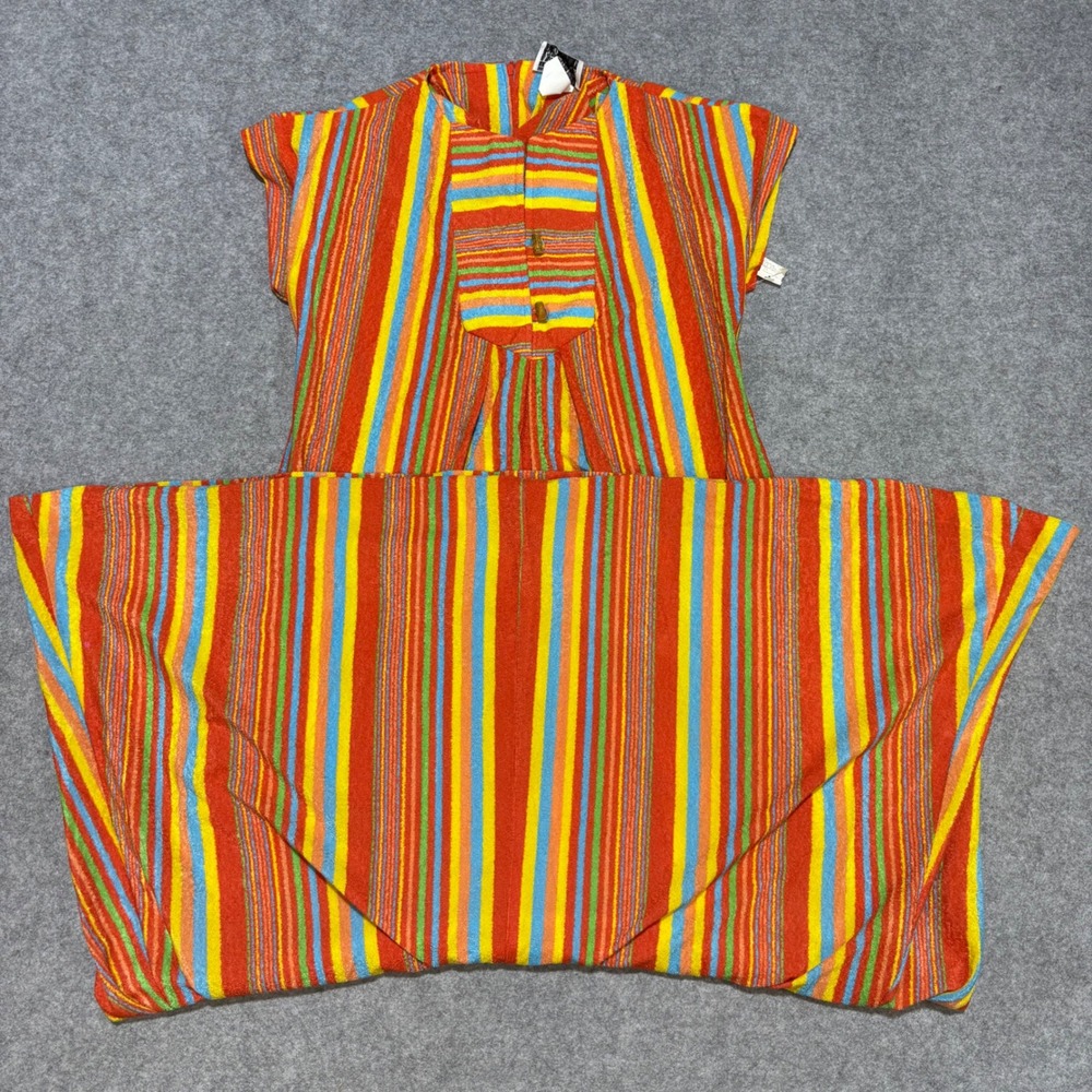 Vintage Tammy Terry Cloth Kaftan Dress Multi Color Stripe Bib Front Small NWT